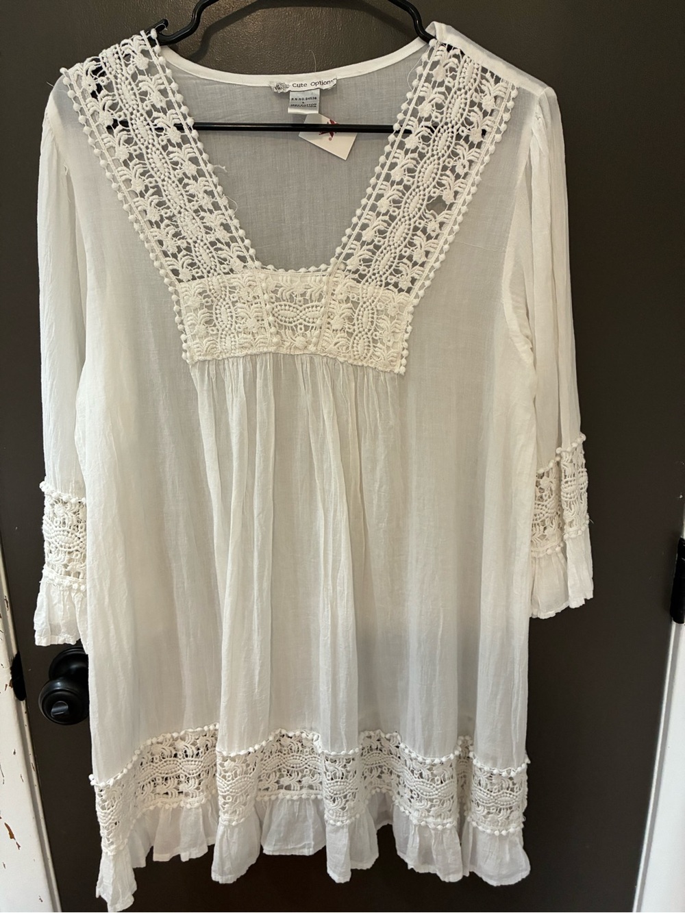 Cream 💯 COTTON Crochet-Trim Tunic Top